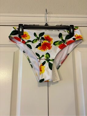 Cupshe White Bikini Bottoms with Red & Yellow Floral Print